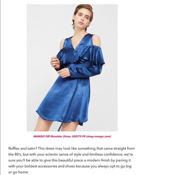 Blue Satin Romantic Off Shoulder Dress - Picture 4 of 4